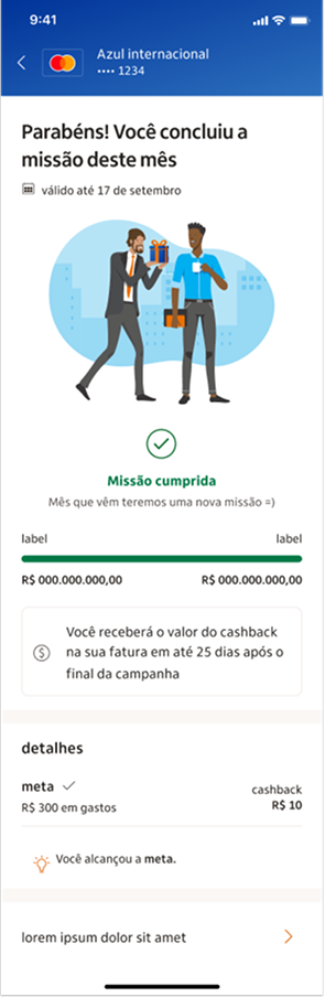 Mission complete screen with cashback released